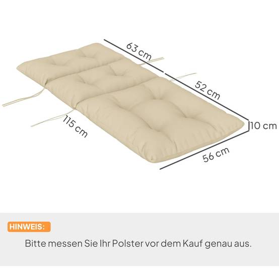 Coussin de siège avec dos, 115 x 56 x 10 cm, beige, polyester, résistant à l'eau - PANGIVO - Image 3