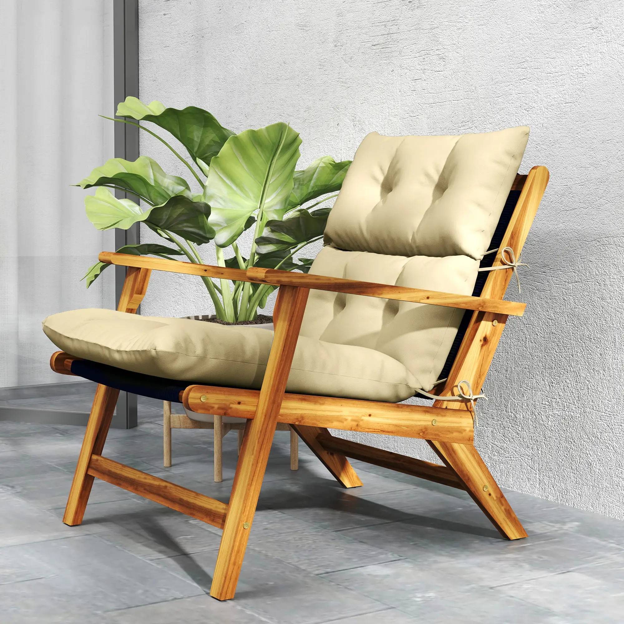 Coussin de siège avec dos, 115 x 56 x 10 cm, beige, polyester, résistant à l'eau - PANGIVO - Image 8