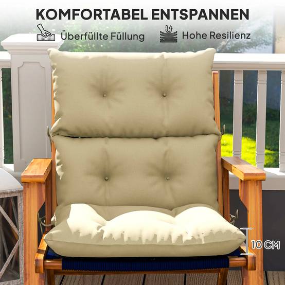 Coussin de siège avec dos, 115 x 56 x 10 cm, beige, polyester, résistant à l'eau - PANGIVO - Image 4