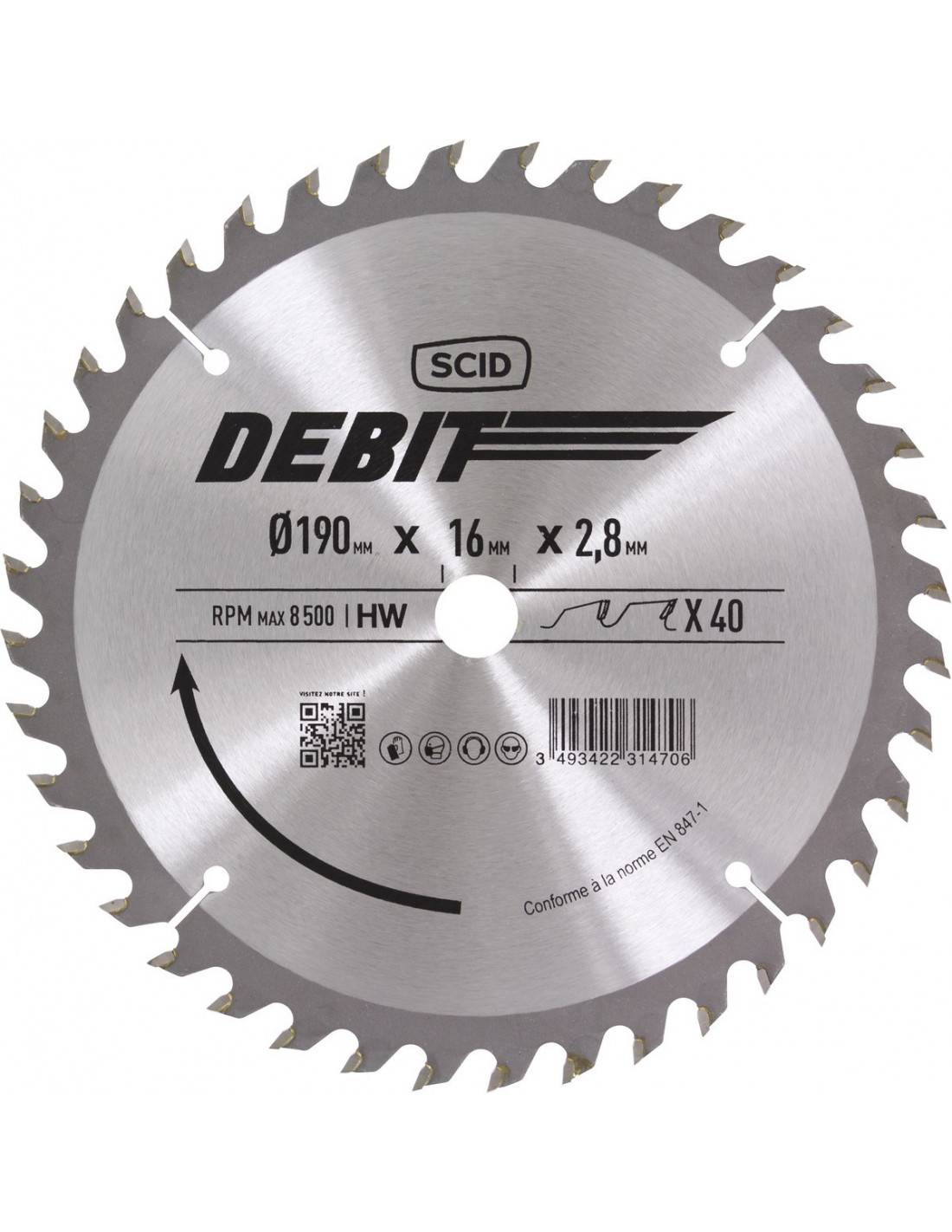 Lame Scie Circulaire Scid 190mm Coupe Précise Bois, 40 Dents Alternées - Scid