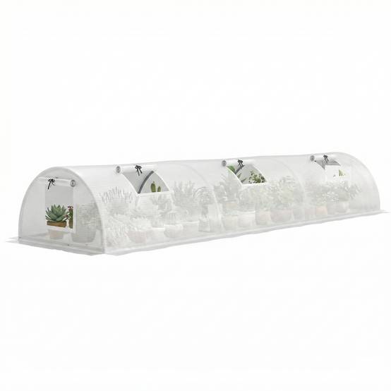 Sans Marque - Serre tunnel aluminium fenêtre filet UV film plastique 300x80x45 cm blanche - Image 1