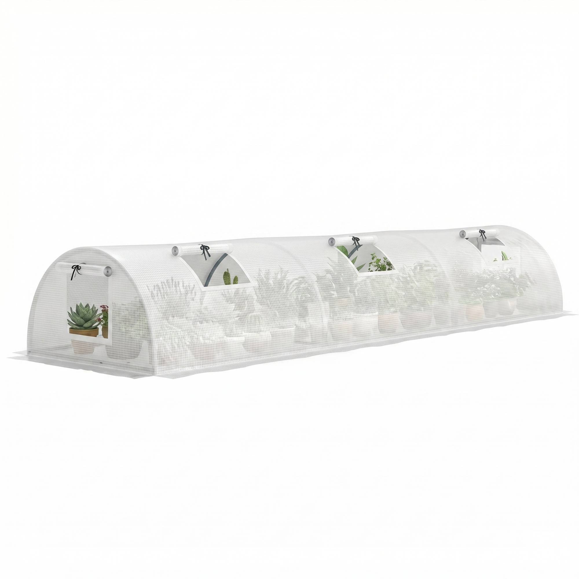 Sans Marque - Serre tunnel aluminium fenêtre filet UV film plastique 300x80x45 cm blanche - Image 1