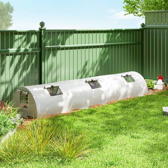 Sans Marque - Serre tunnel aluminium fenêtre filet UV film plastique 300x80x45 cm blanche - Image 4