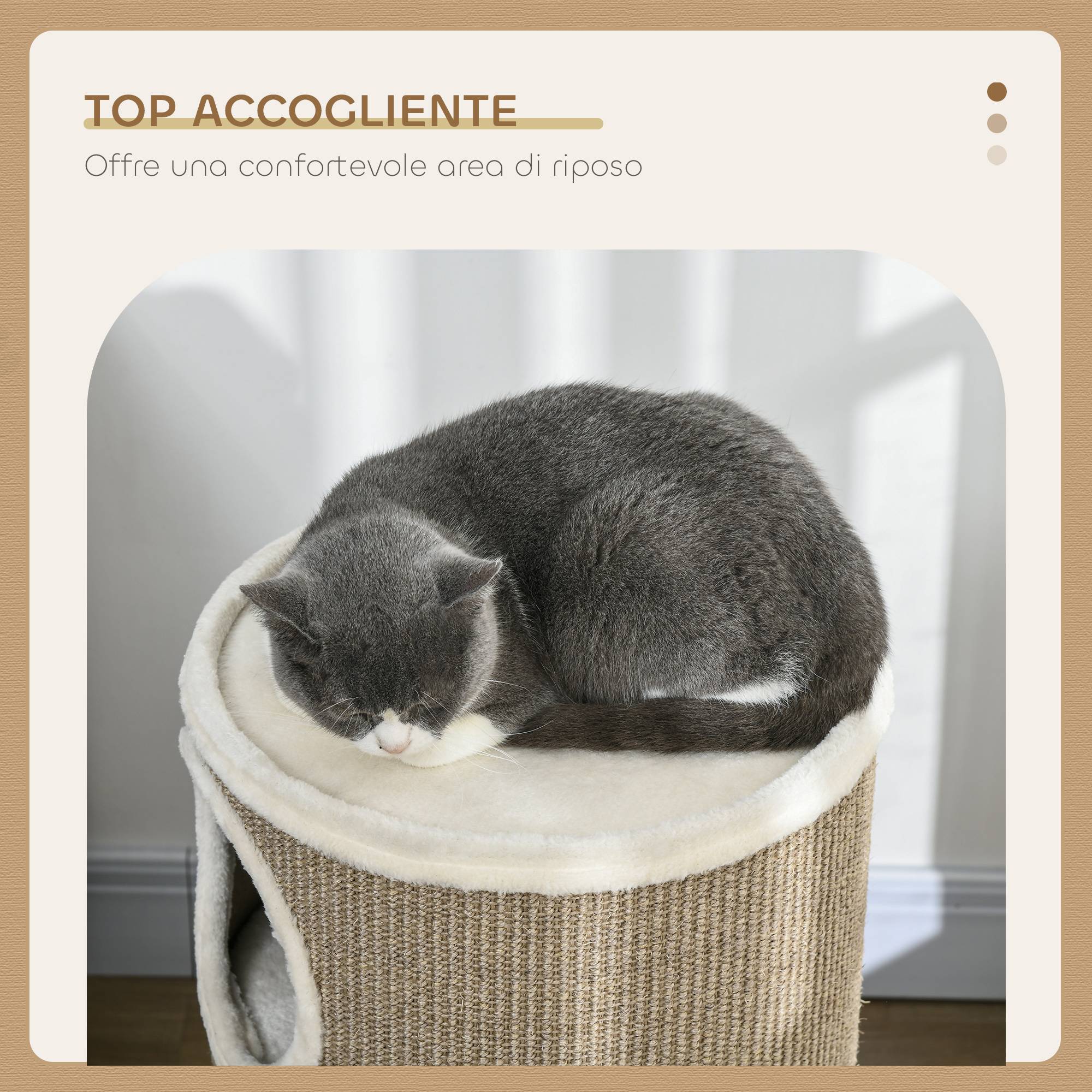 Maison pour chat à 3 niveaux avec griffoir en sisal et peluche, Ø38 x 70 cm, marron - Image 7