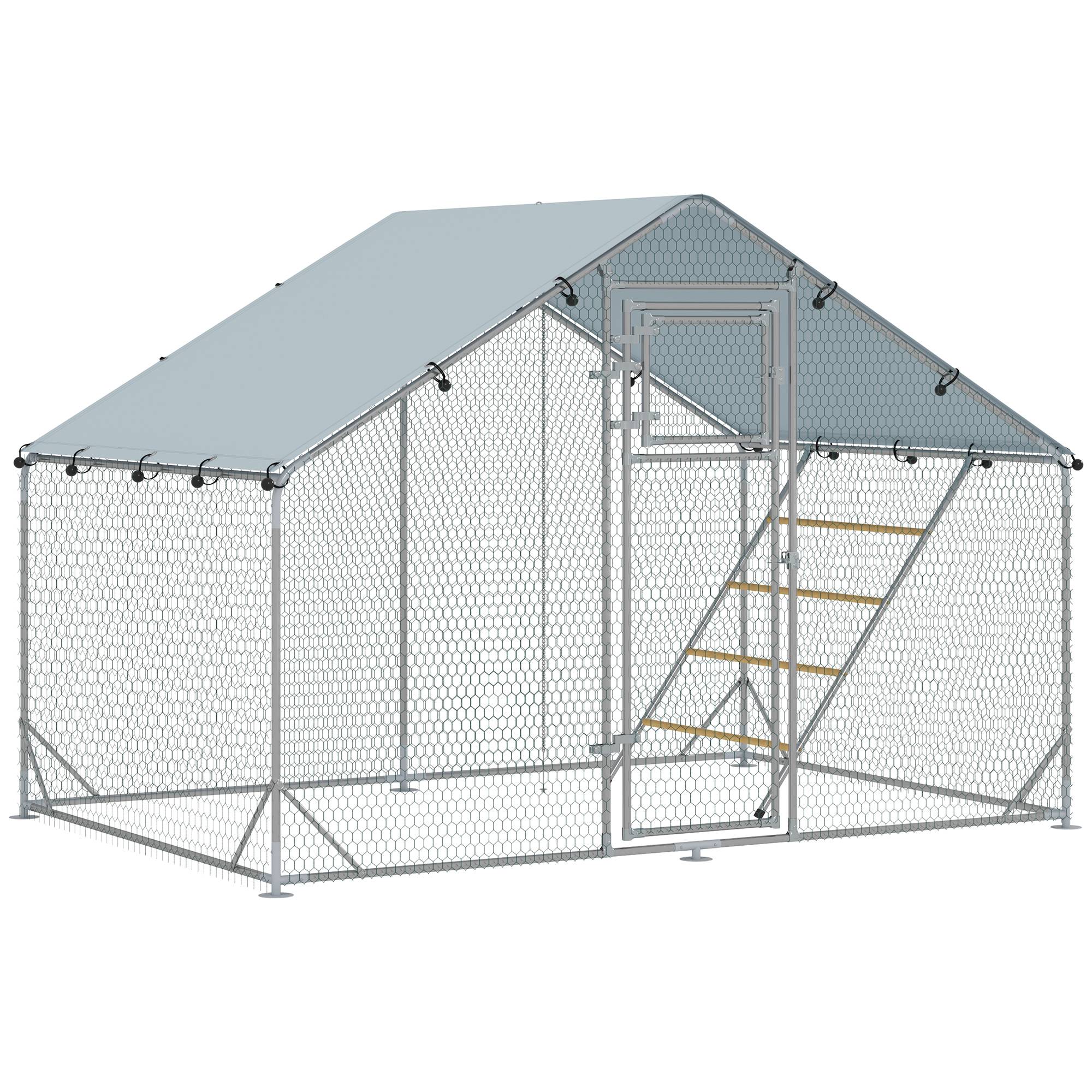 Enclos Poulailler Acier Galvanisé 6m² pour 6-8 Poules Parc Extérieur Bâche Toit 3x2m - ComfortXL Pet Living - Image 1