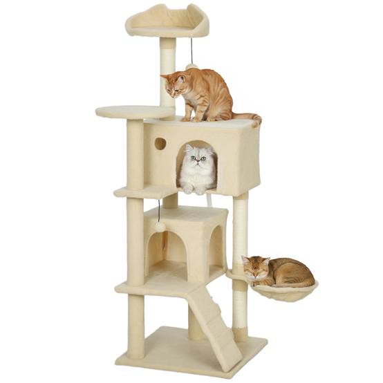 Arbre à chat sisal et peluche beige 48 x 48 x 140 cm - PANGIVO - Image 1