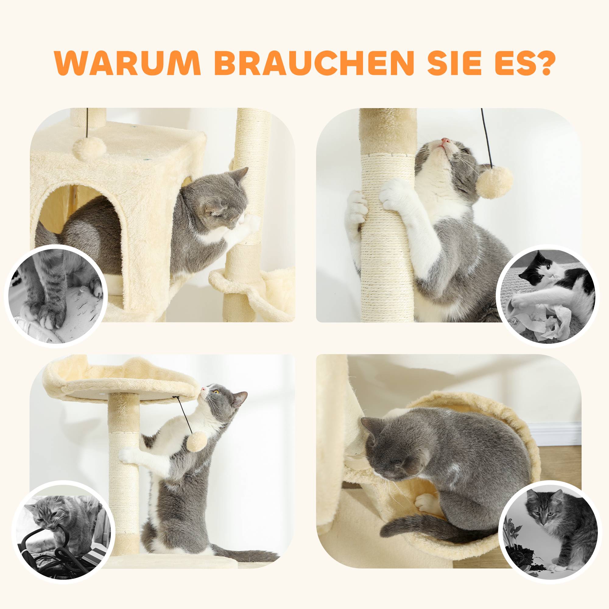 Arbre à chat sisal et peluche beige 48 x 48 x 140 cm - PANGIVO - Image 10