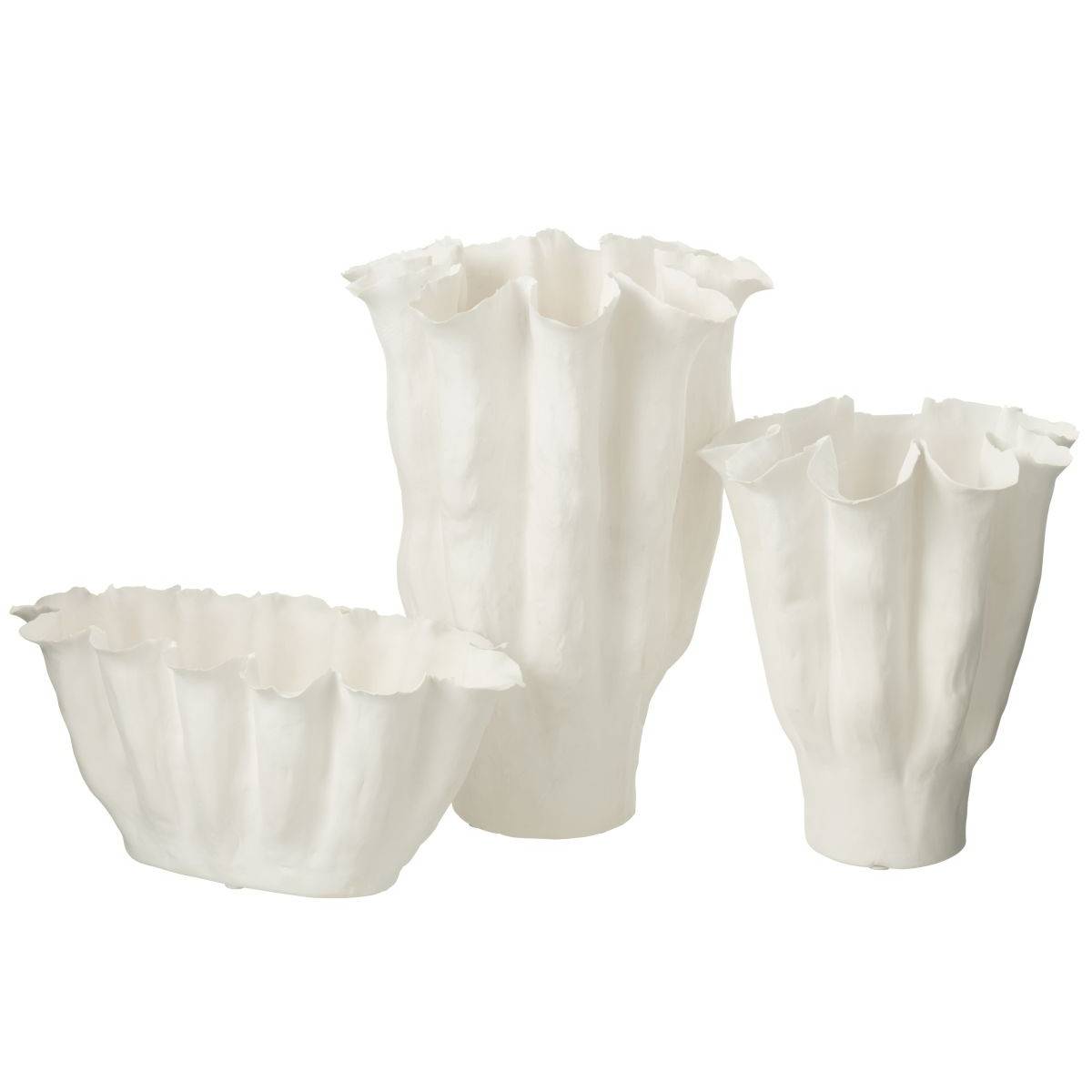J-Line - Vase Déco en Céramique "Calyx" 42cm Blanc - Image 2