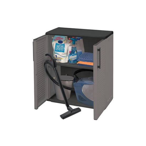 Armoire de Rangement Grise Armoire basse 2 portes Polypropylène - Meuble de rangement 68 x 37 x h84 cm ArtPlast - Image 6