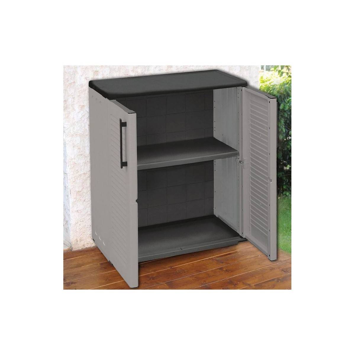 Armoire de Rangement Grise Armoire basse 2 portes Polypropylène - Meuble de rangement 68 x 37 x h84 cm ArtPlast - Image 9