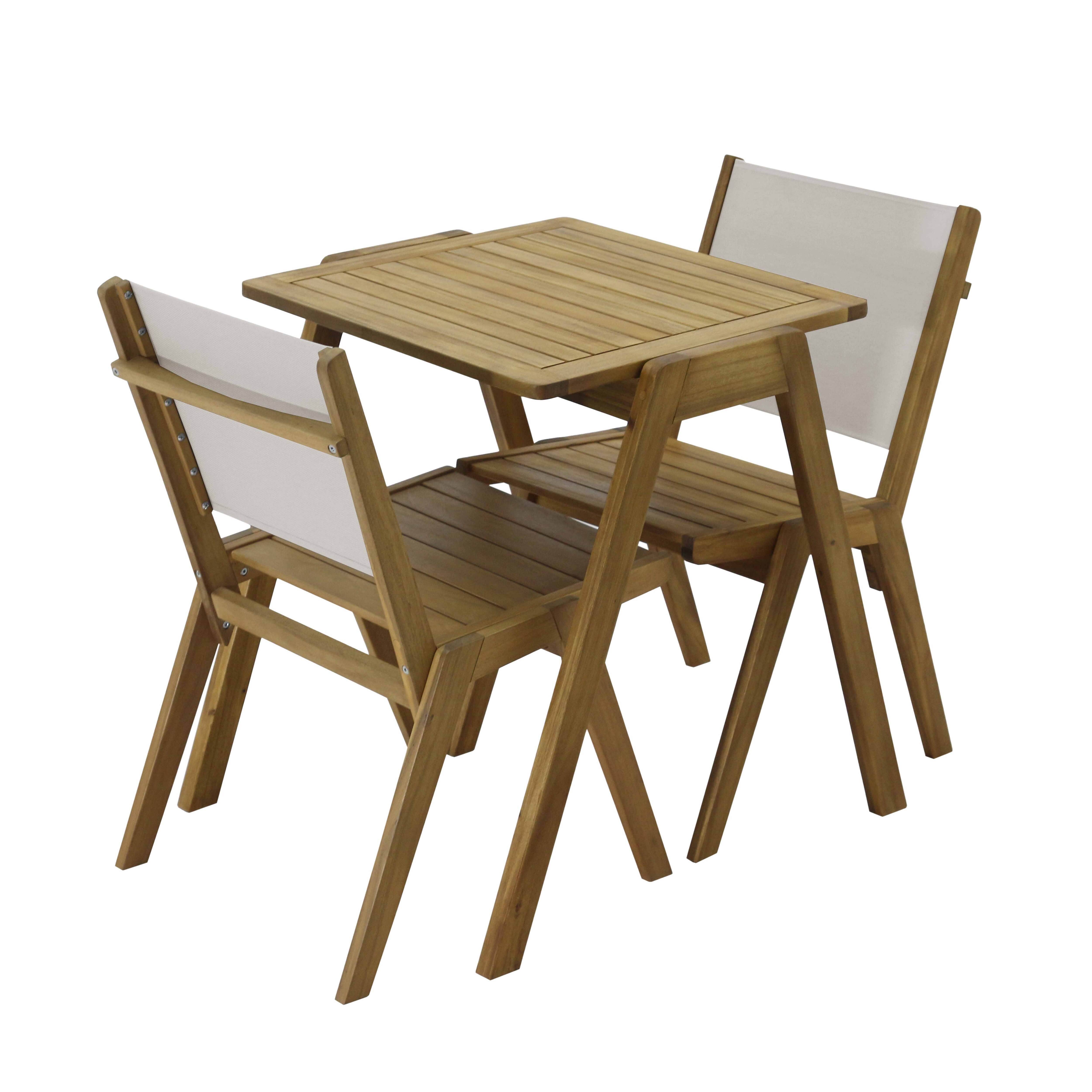 Oviala - Table de jardin carrée et 2 chaises en bois écru Uzes - Oviala - Image 3