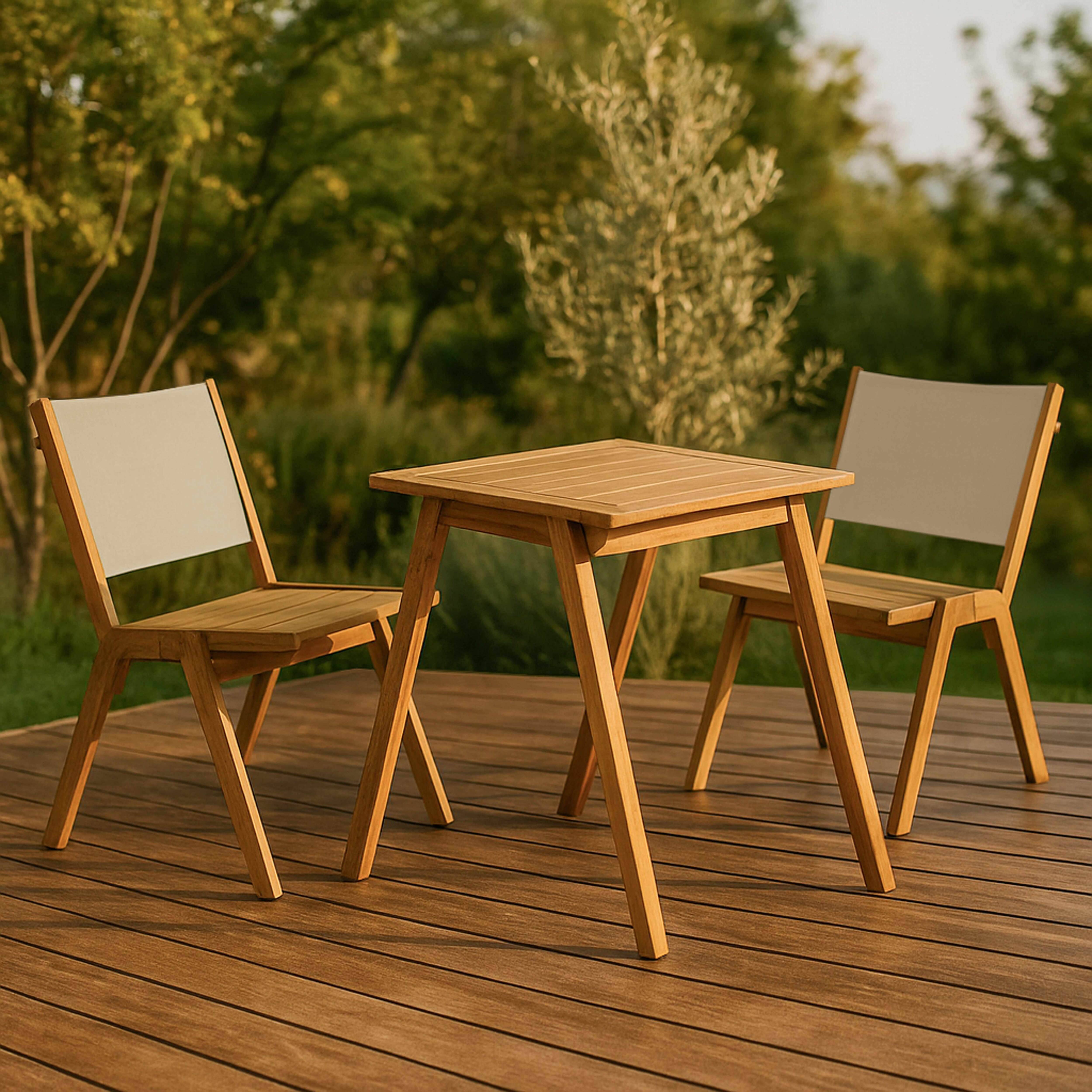 Oviala - Table de jardin carrée et 2 chaises en bois écru Uzes - Oviala - Image 2