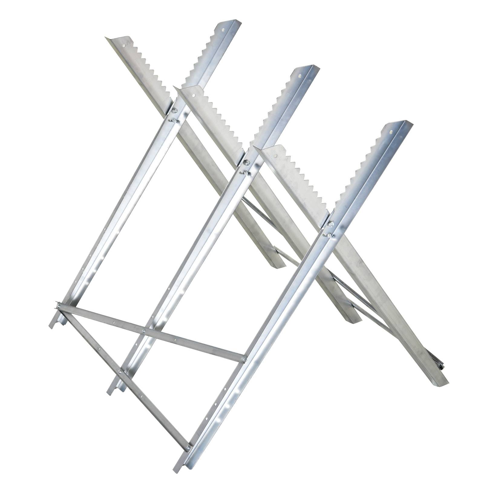 ComfortXL - Chevalet de sciage pliant en métal argenté 83 x 83 x 79 cm pour couper du bois avec supports crantés antiglisse - Image 2