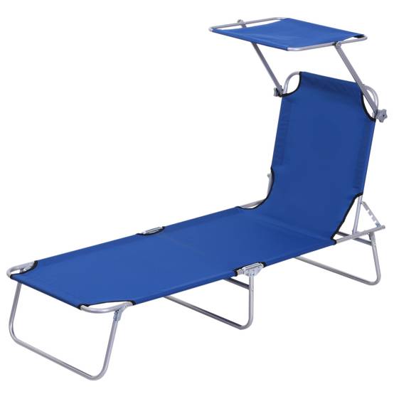 Transat Bain de Soleil Pliable Chaise Longue Grand Confort - 187x58x36cm Métal Bleu fr573 - Image 1