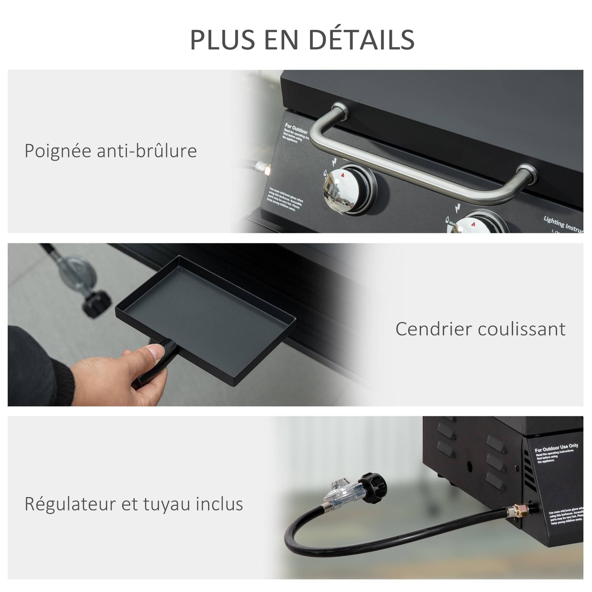Barbecue à Gaz de Table Portable 2 Brûleurs 5 kW, Pieds Pliables, Thermomètre, Noir - Image 8
