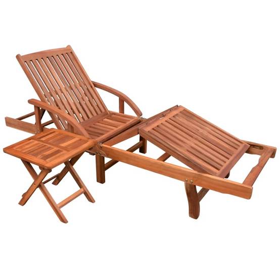 Chaise longue | Transat | Bain de soleil avec table Bois d'acacia solide - Image 2