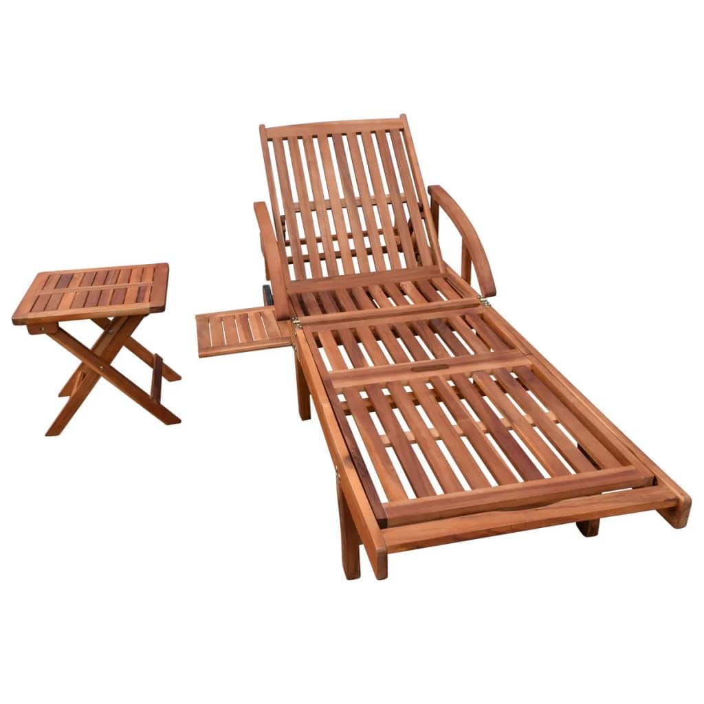 Chaise longue | Transat | Bain de soleil avec table Bois d'acacia solide - Image 1