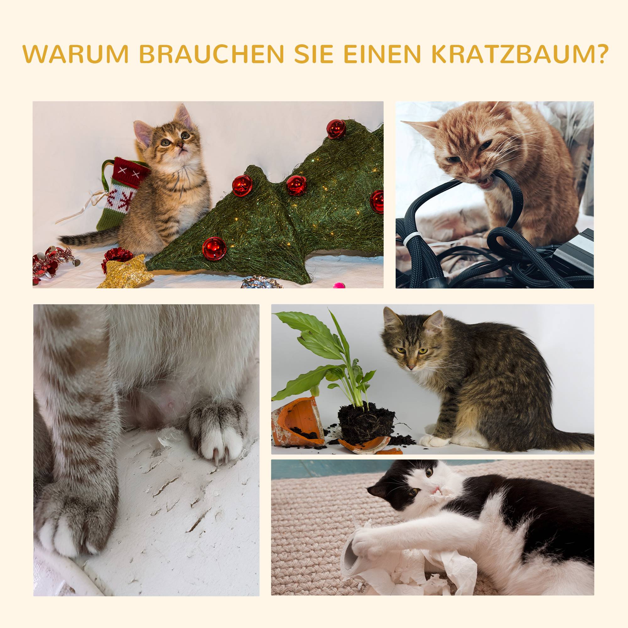 Sans Marque - Arbre à chat XXL 260 cm avec hamac, niche, balles et griffoir sisal gris - Image 9