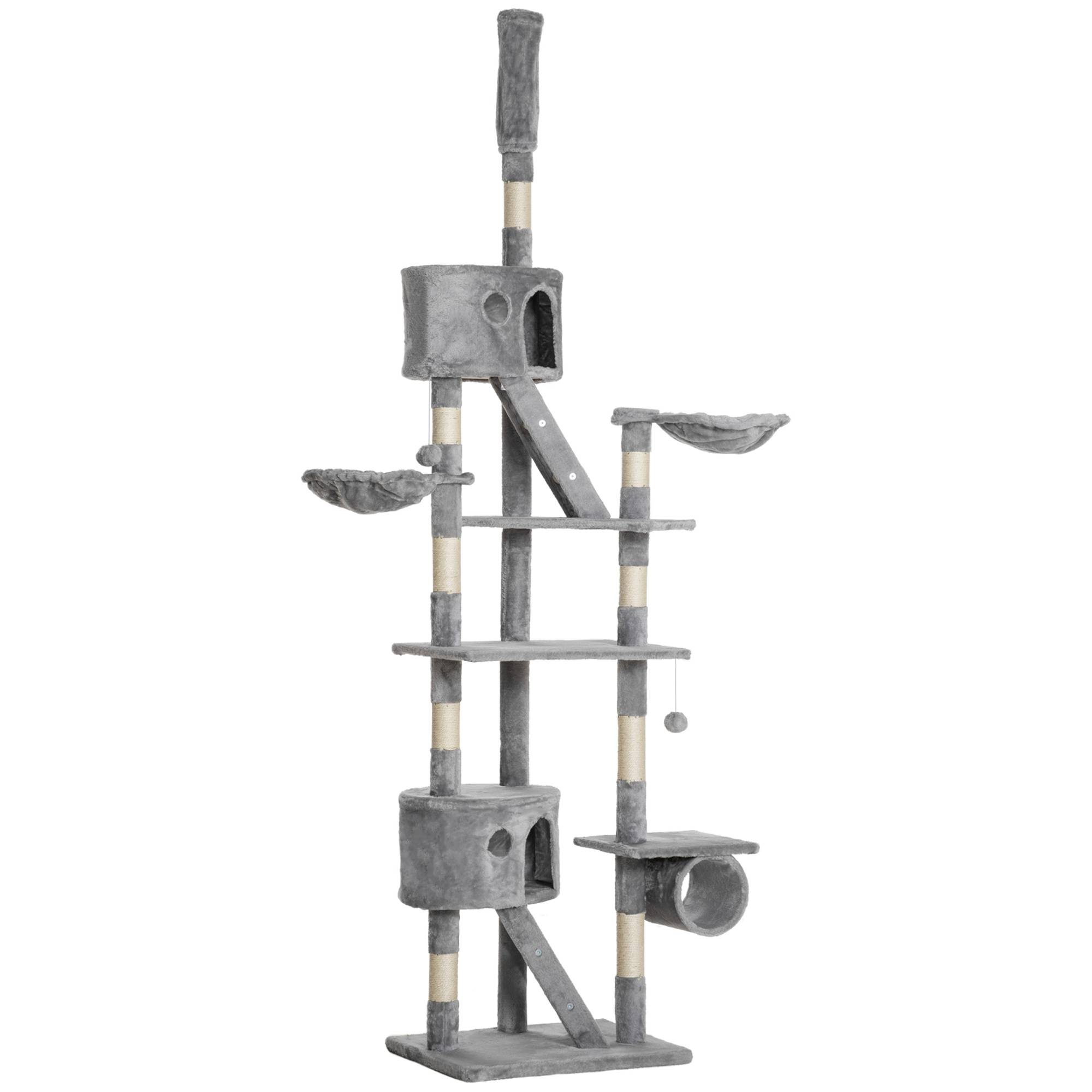 Sans Marque - Arbre à chat XXL 260 cm avec hamac, niche, balles et griffoir sisal gris - Image 2