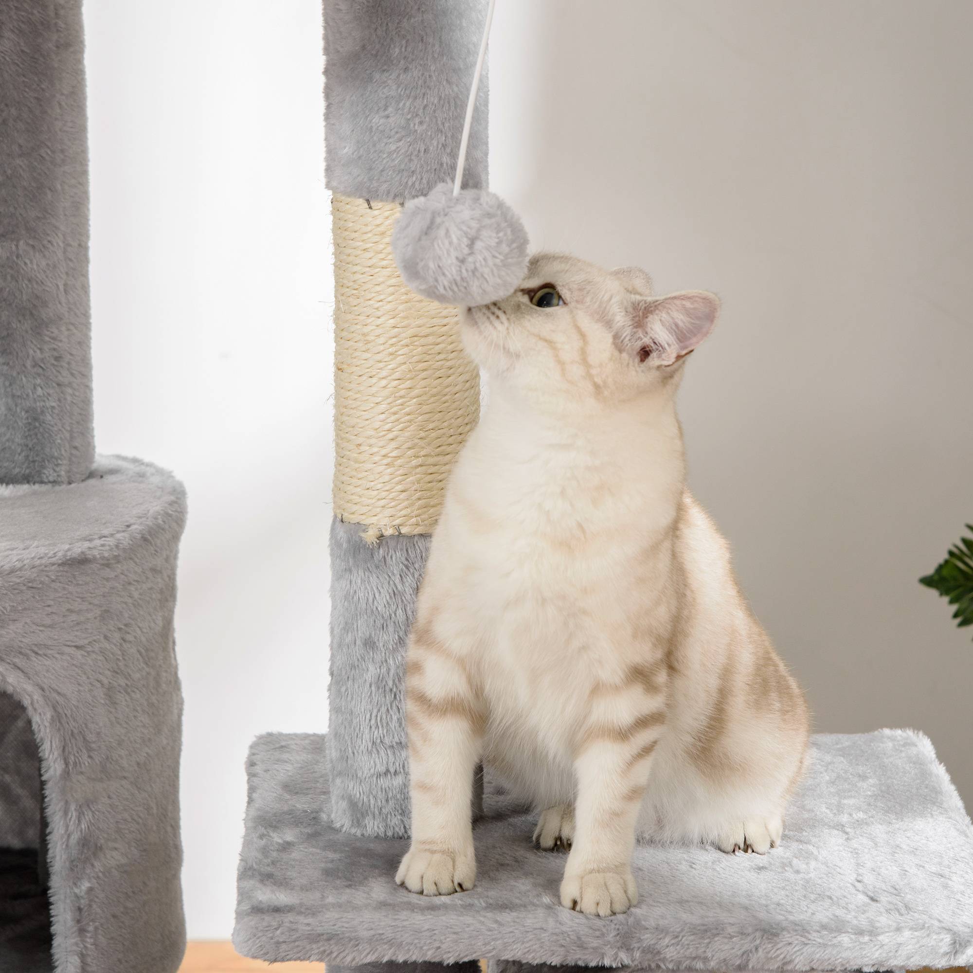 Sans Marque - Arbre à chat XXL 260 cm avec hamac, niche, balles et griffoir sisal gris - Image 10