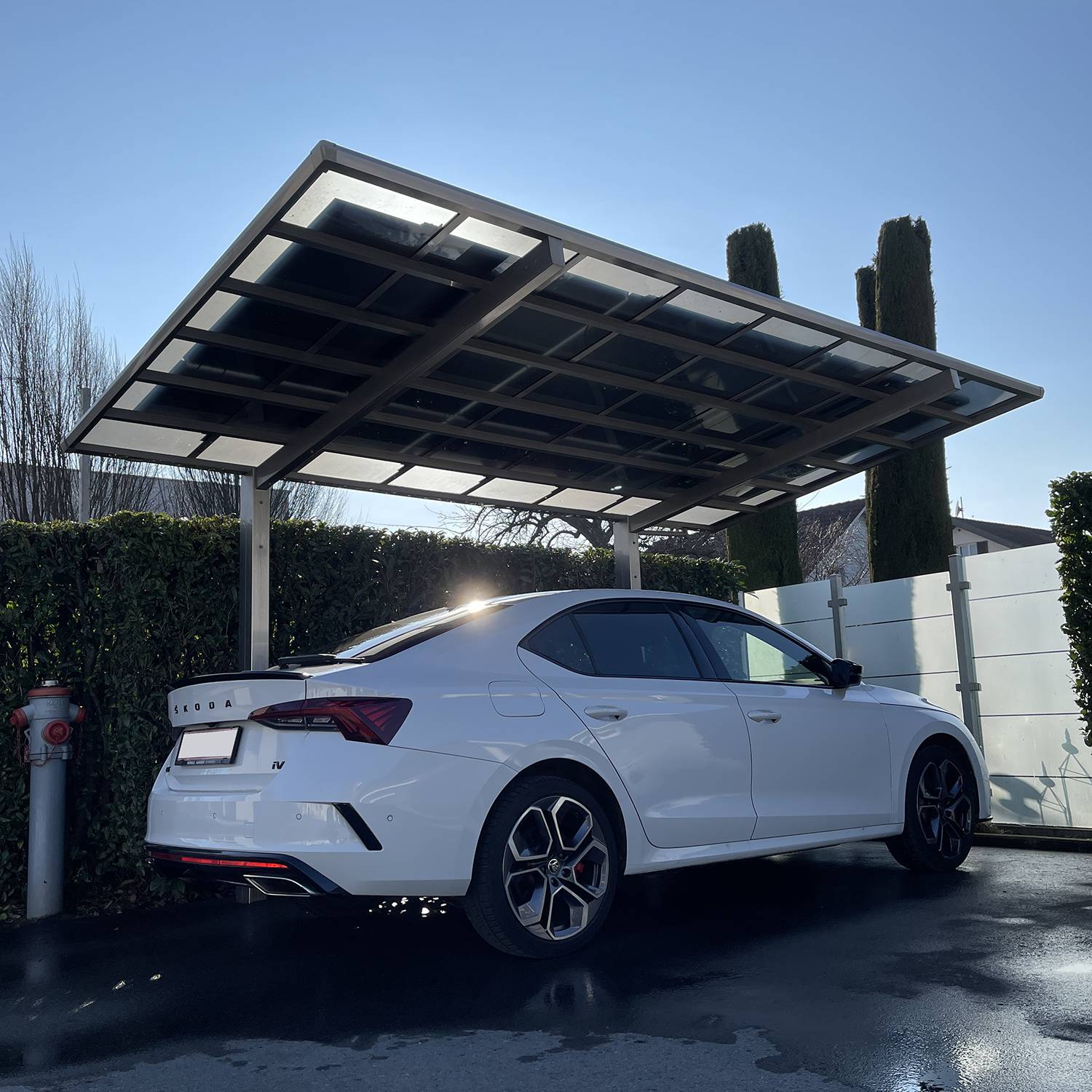Carport simple avec 9 panneaux solaires - charge de toiture 100kgs/m² - thermolaqué blanc - Ximax Standard Linea - Image 3