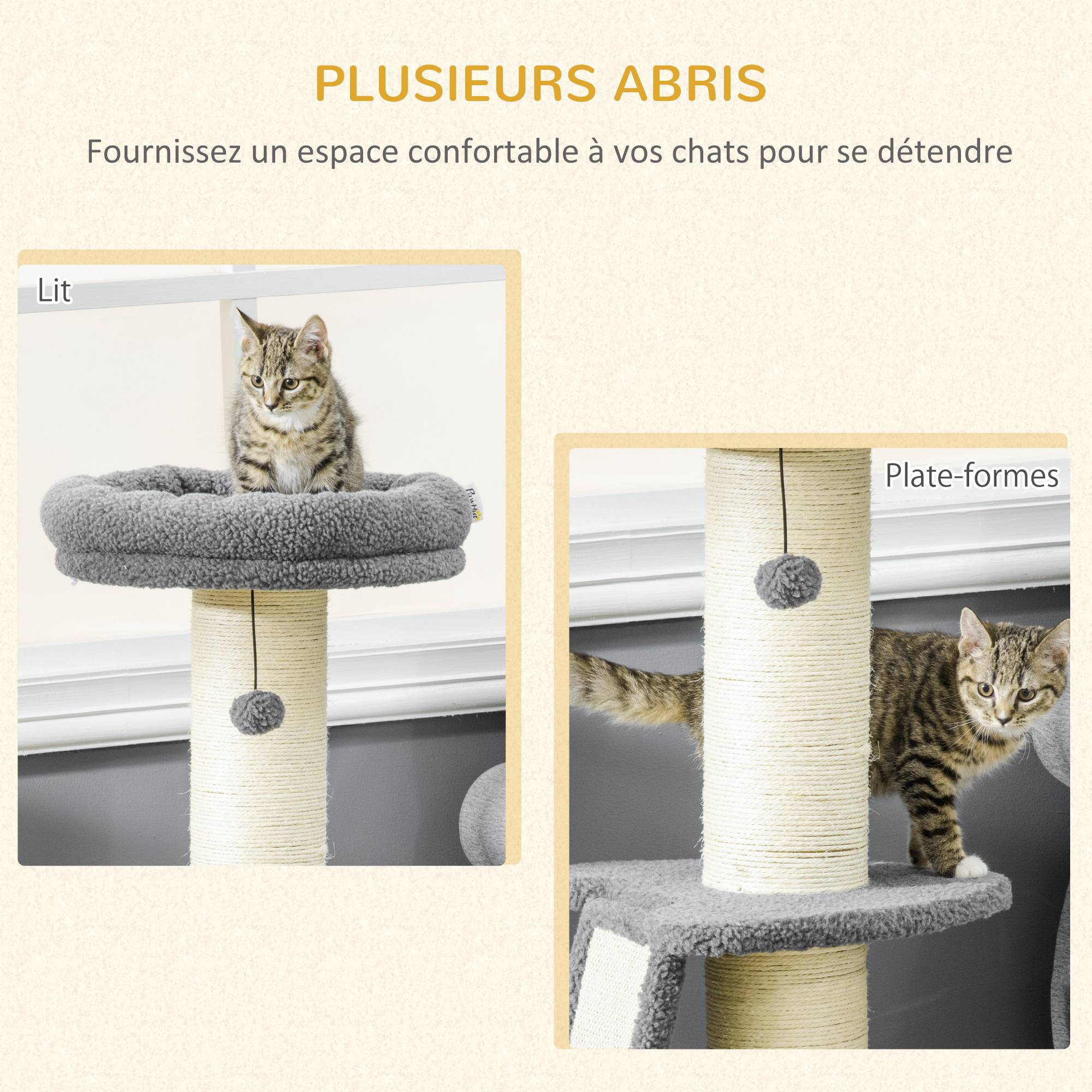 Arbre à chat sisal et peluche gris 48 x 48 x 92 cm - PANGIVO - Image 6
