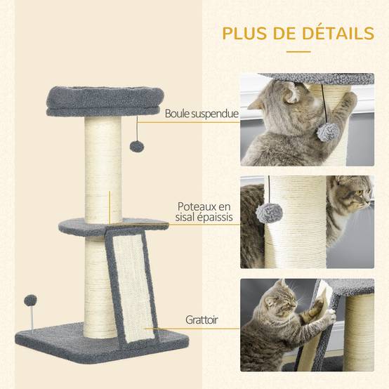 Arbre à chat sisal et peluche gris 48 x 48 x 92 cm - PANGIVO - Image 7