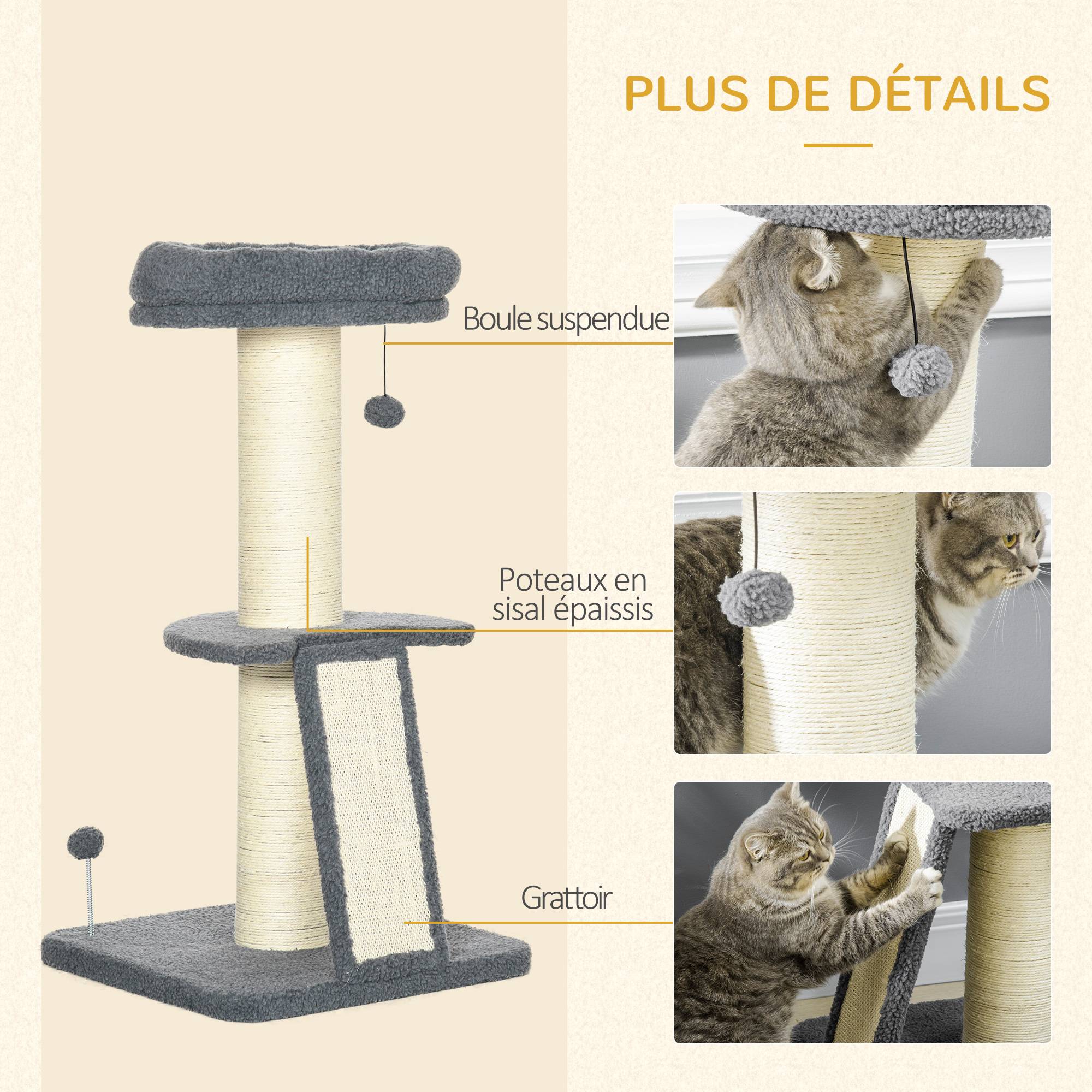 Arbre à chat sisal et peluche gris 48 x 48 x 92 cm - PANGIVO - Image 7