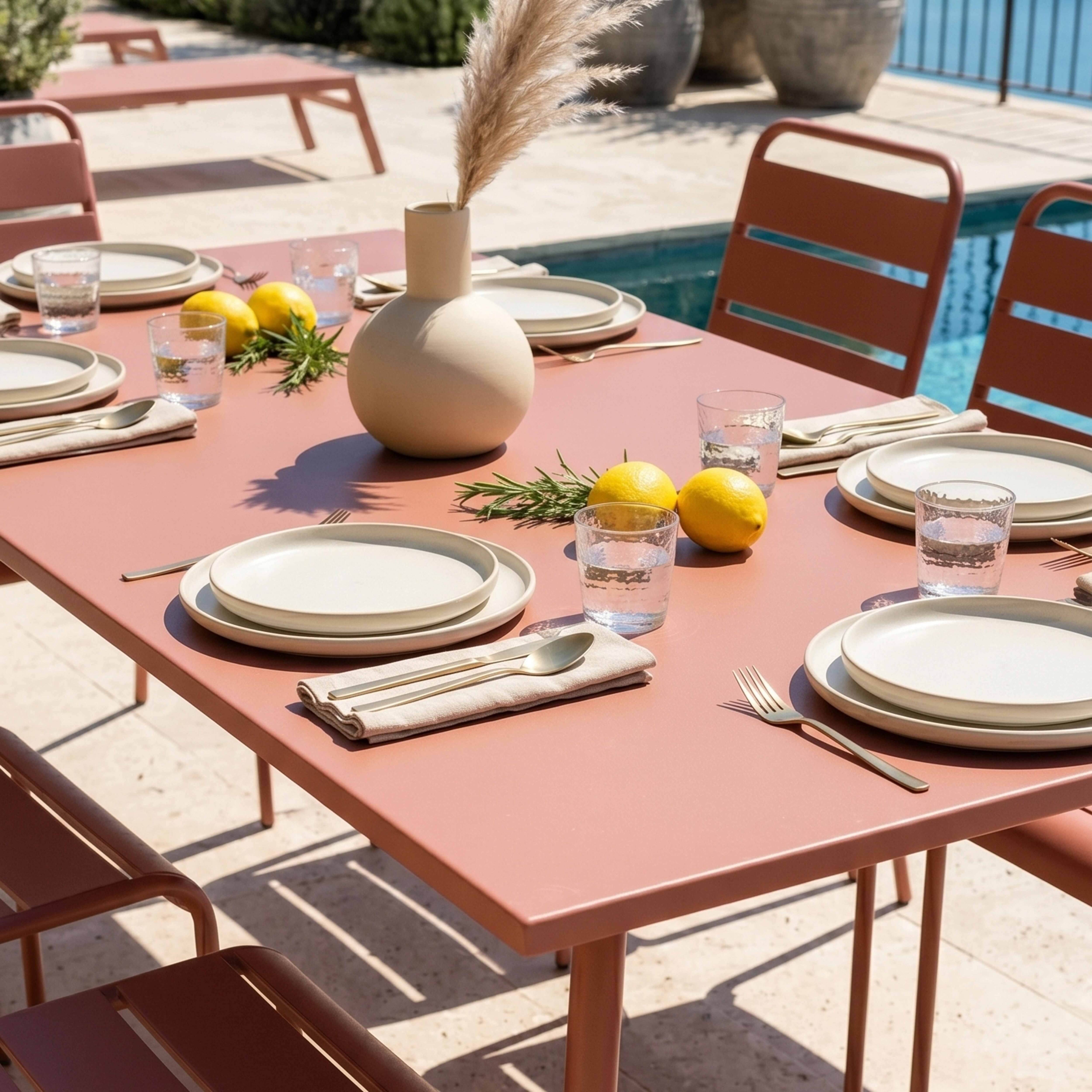 Oviala - Ensemble table de jardin et 8 chaises en métal argile Palavas - Oviala - Image 3