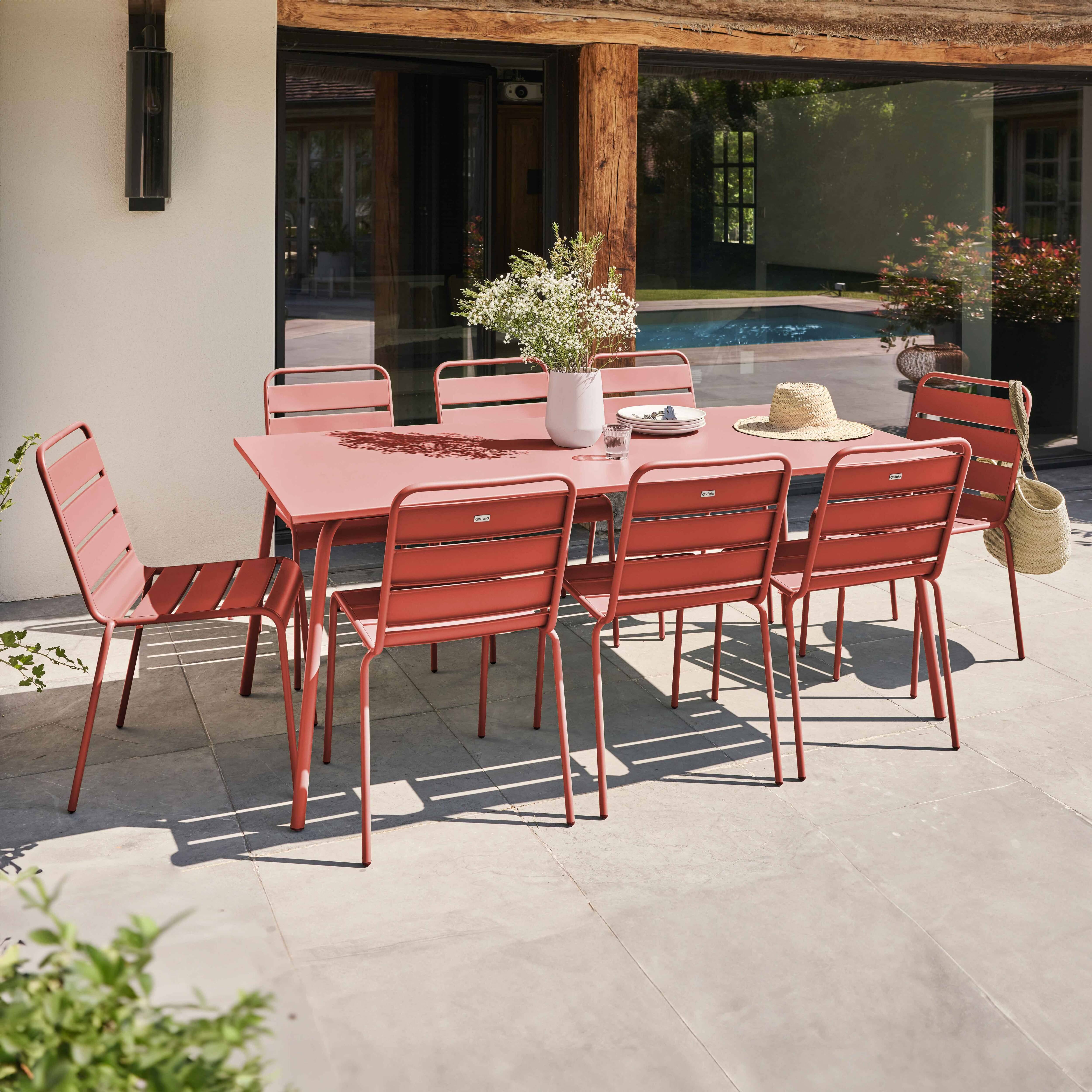 Oviala - Ensemble table de jardin et 8 chaises en métal argile Palavas - Oviala - Image 3