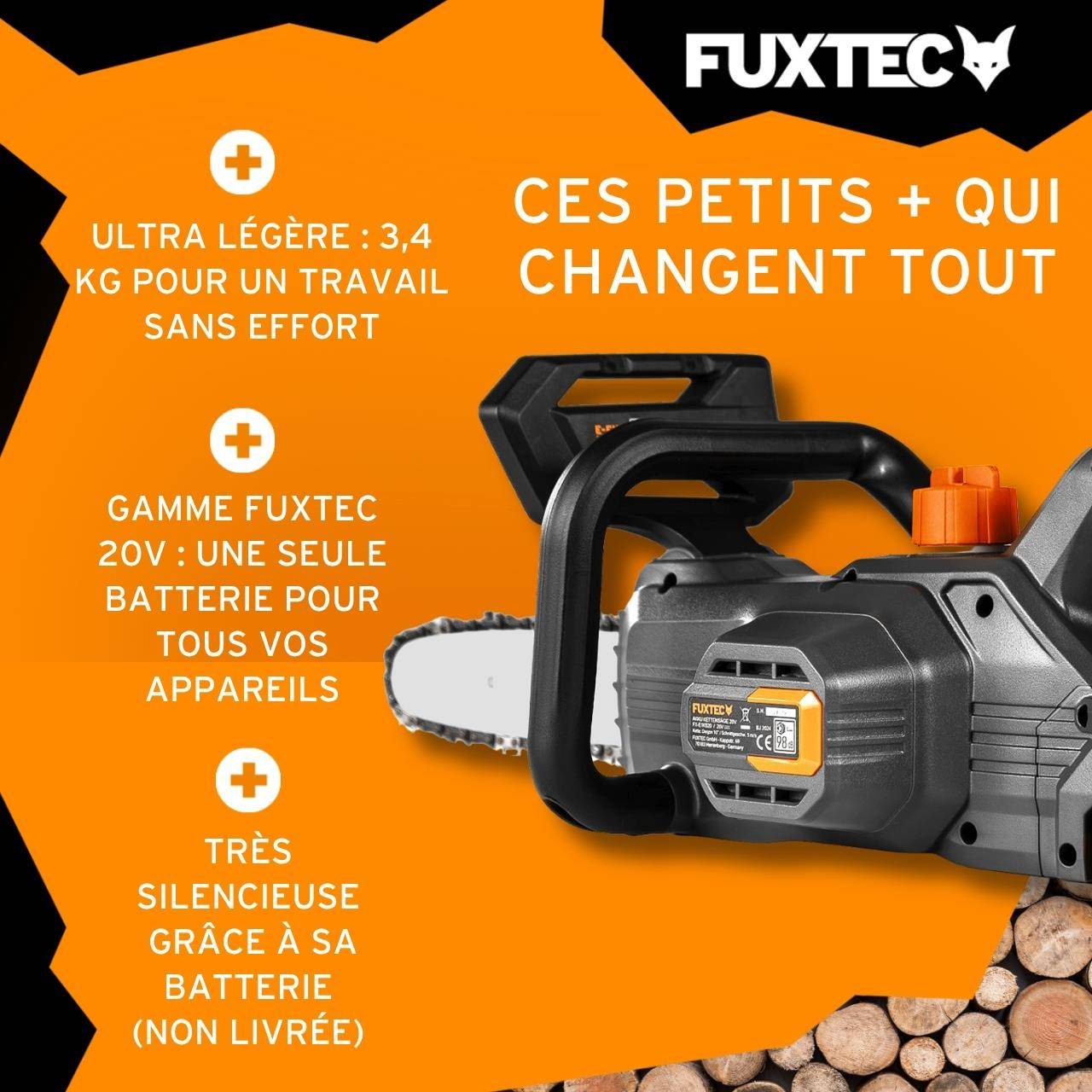 FUXTEC - Tronçonneuse batterie - FUXTEC FX-E1KS20 - 20V Guide 10 pouces - Sans batterie ni chargeur - Image 4