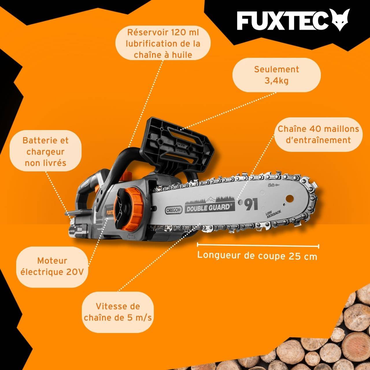 FUXTEC - Tronçonneuse batterie - FUXTEC FX-E1KS20 - 20V Guide 10 pouces - Sans batterie ni chargeur - Image 6