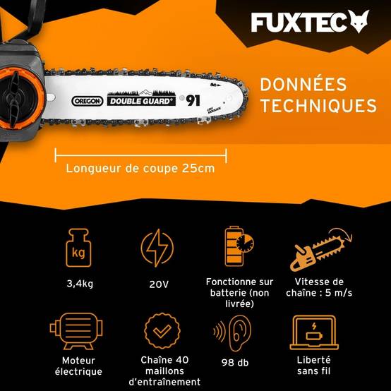 FUXTEC - Tronçonneuse batterie - FUXTEC FX-E1KS20 - 20V Guide 10 pouces - Sans batterie ni chargeur - Image 3