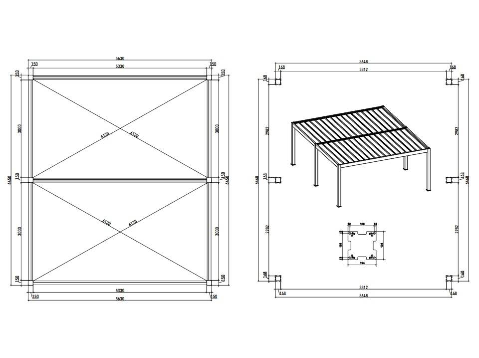 Carport Aluminium 570 x 645 cm WESTON - 37 m2 - Hauteur : 255 - 2 Voitures - Image 9