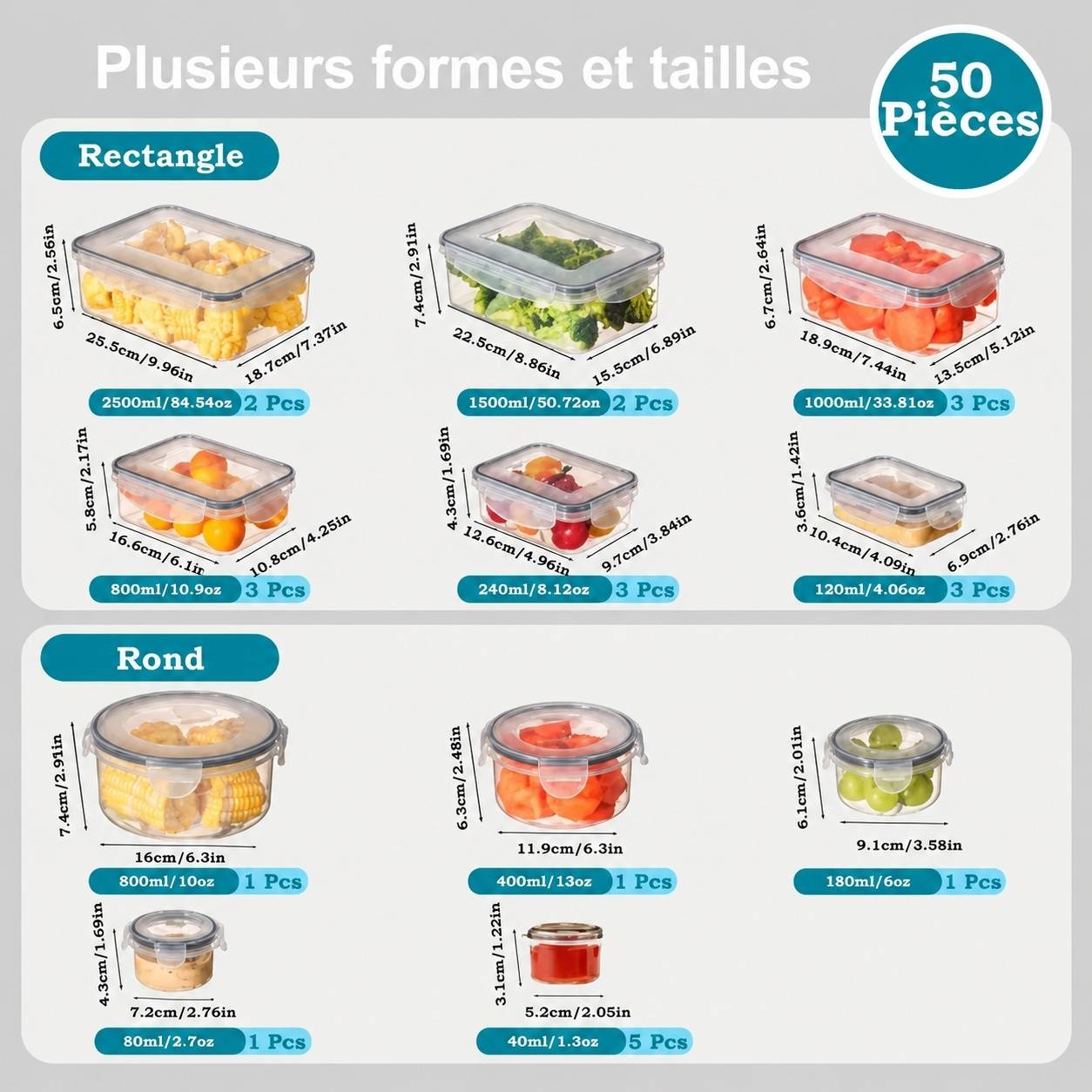 Boîtes de Conservation Alimentaire Hermétiques avec Couvercles Lot de 50 - Image 6