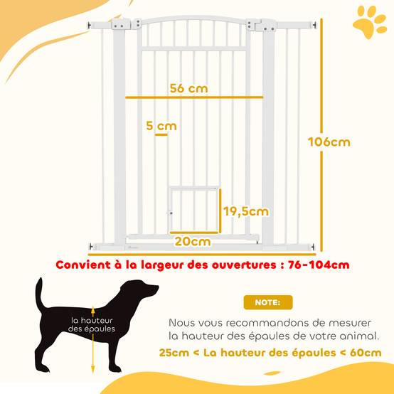 Barrière extra haute acier chiens maison avec chatière intégrée 104x106cm blanc - ComfortXL Outdoor Living - Image 5