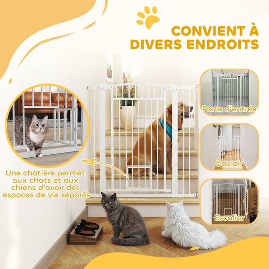 Barrière extra haute acier chiens maison avec chatière intégrée 104x106cm blanc - ComfortXL Outdoor Living - Image 9