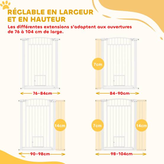 Barrière extra haute acier chiens maison avec chatière intégrée 104x106cm blanc - ComfortXL Outdoor Living - Image 6