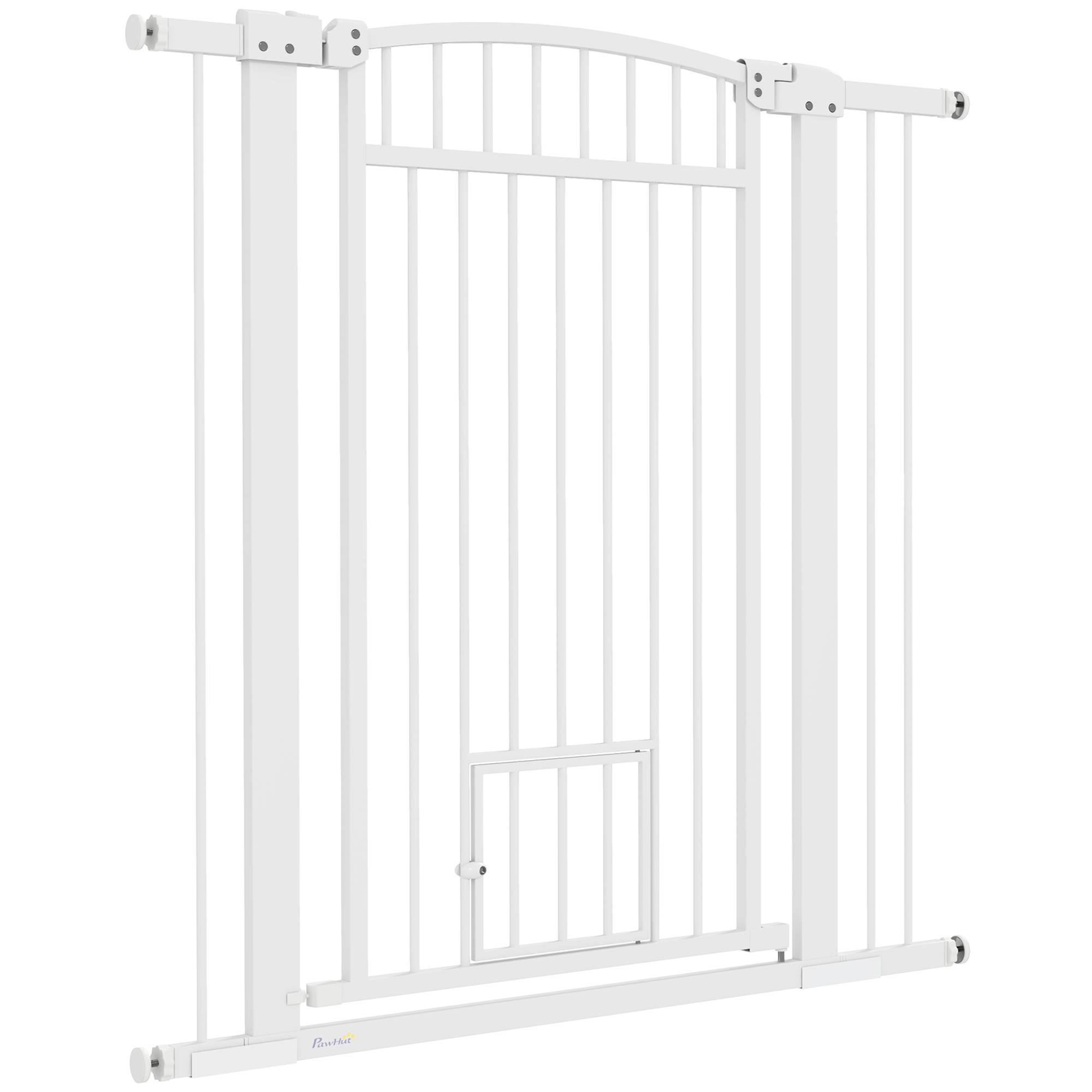 Barrière extra haute acier chiens maison avec chatière intégrée 104x106cm blanc - ComfortXL Outdoor Living - Image 2
