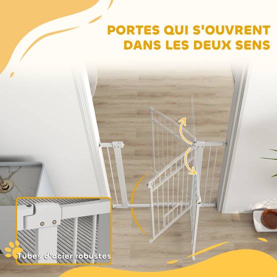 Barrière extra haute acier chiens maison avec chatière intégrée 104x106cm blanc - ComfortXL Outdoor Living - Image 10