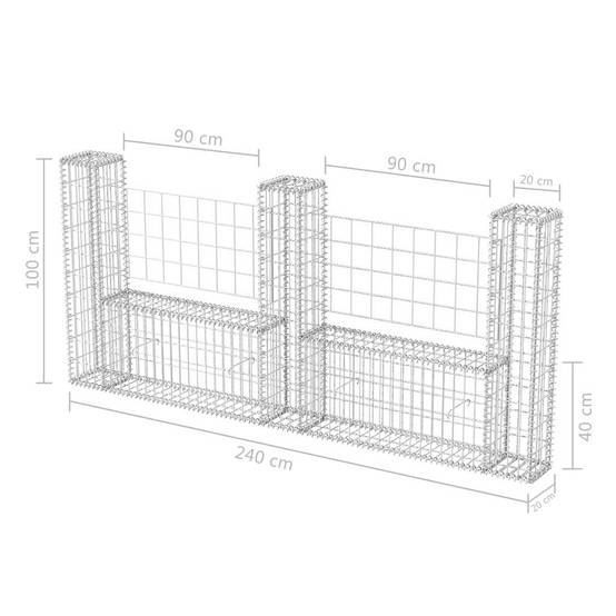 PANGIVO - Panier de gabion en forme de U Acier galvanisé Argenté 240 x 20 x 100 cm - PANGIVO - Image 6