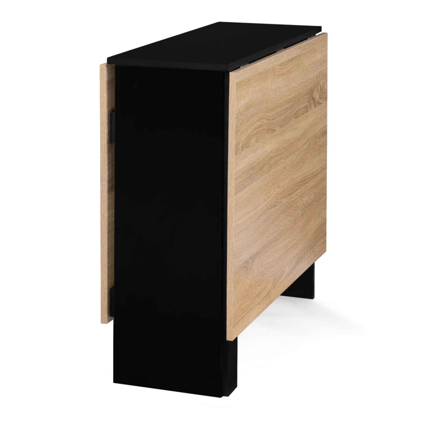 Table console pliable EDI 2-6 personnes avec rangements bois noir plateau façon hêtre 150 x 80 cm - Image 3