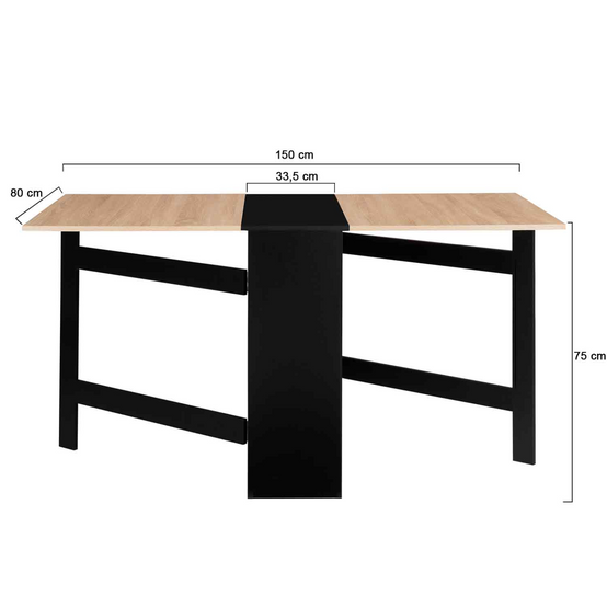 Table console pliable EDI 2-6 personnes avec rangements bois noir plateau façon hêtre 150 x 80 cm - Image 6