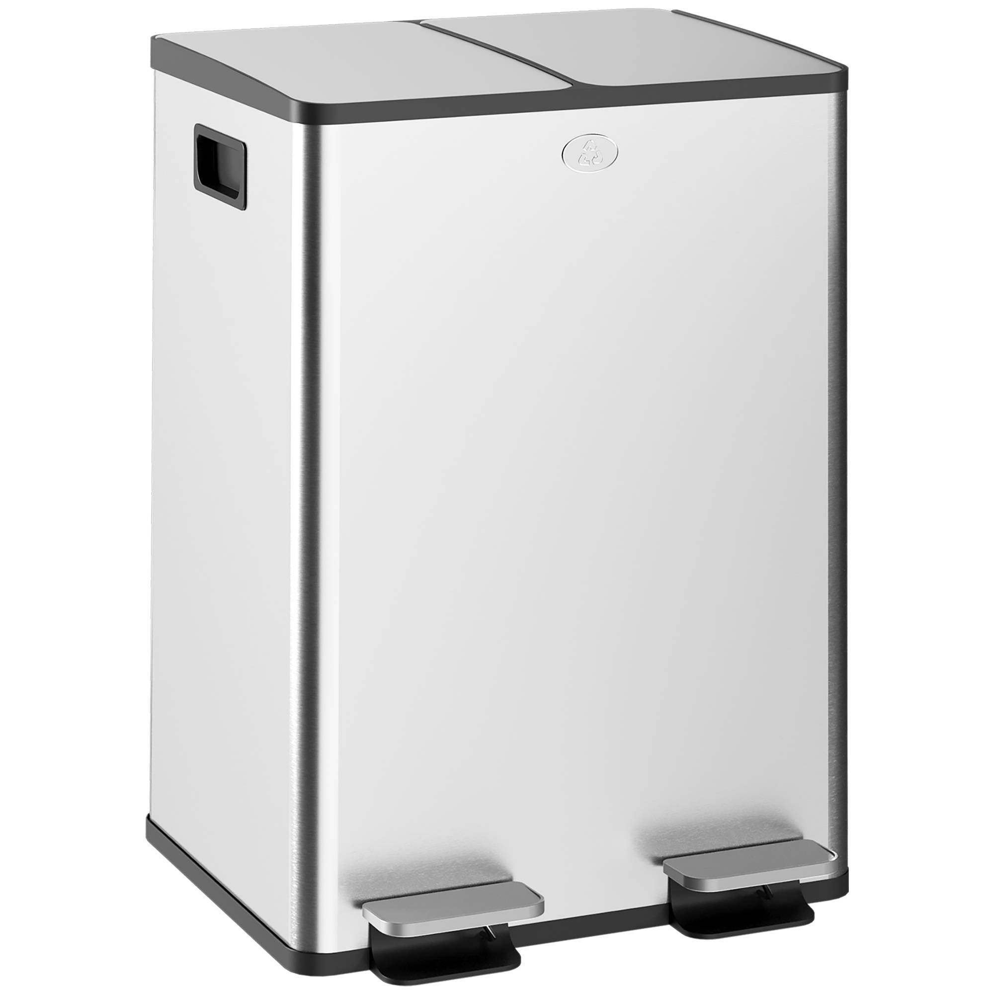 Sans Marque - Séparateur déchets 28 L 2 compartiments fermeture silencieuse acier inoxydable polypropylène 45,8x36x67,6 cm argent - Image 1