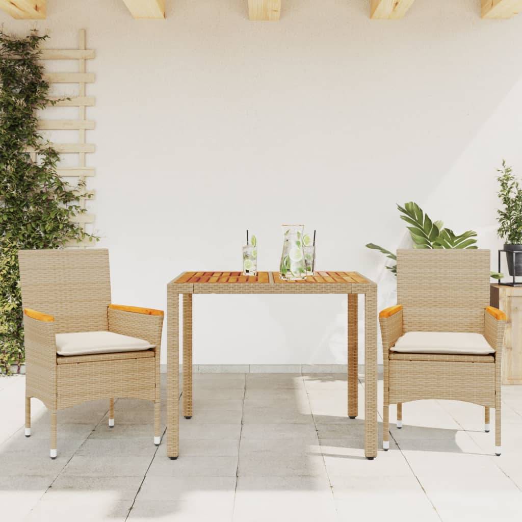 Maison Chic - Ensemble de 3 pcs table de jardin et chaises avec coussins - mobilier de jardin beige rotin acacia-JU2582 - Image 2