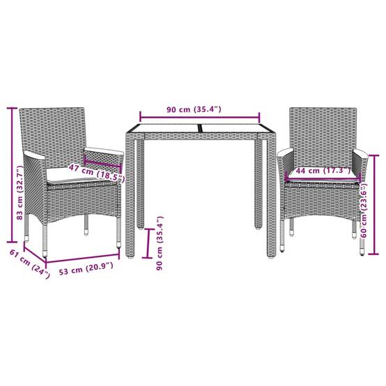 Maison Chic - Ensemble de 3 pcs table de jardin et chaises avec coussins - mobilier de jardin beige rotin acacia-JU2582 - Image 7