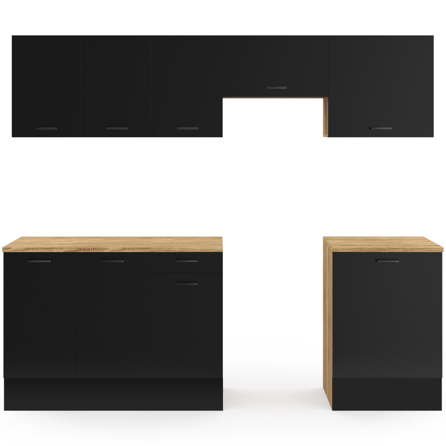 Cuisine complète 240 cm SUBTIL avec plan de travail 7 éléments bois et noir - Image 3
