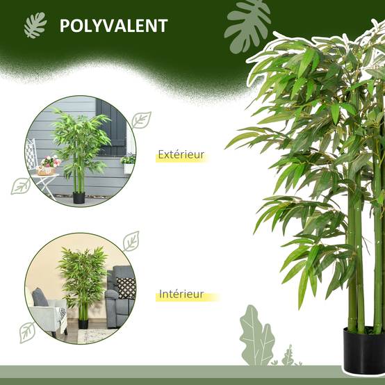 Plante artificielle bambou arbre artificiel 140 cm avec pot, fausse plante décoration d'intérieur - Image 7