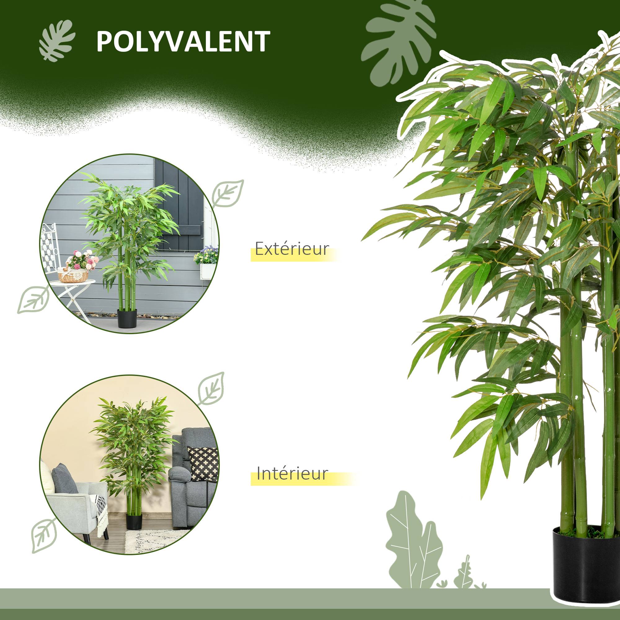 Plante artificielle bambou arbre artificiel 140 cm avec pot, fausse plante décoration d'intérieur - Image 7
