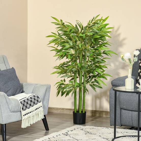 Plante artificielle bambou arbre artificiel 140 cm avec pot, fausse plante décoration d'intérieur - Image 9